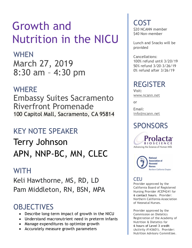 2019 Growth and Nutrition in the NICU Prolacta and NCANN Event
